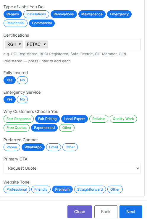 ProSite AI website builder — trade quality AI websites in minutes