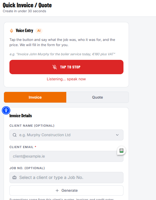 AI tools — handsfree and fast invoicing, you speak it invoices and sends